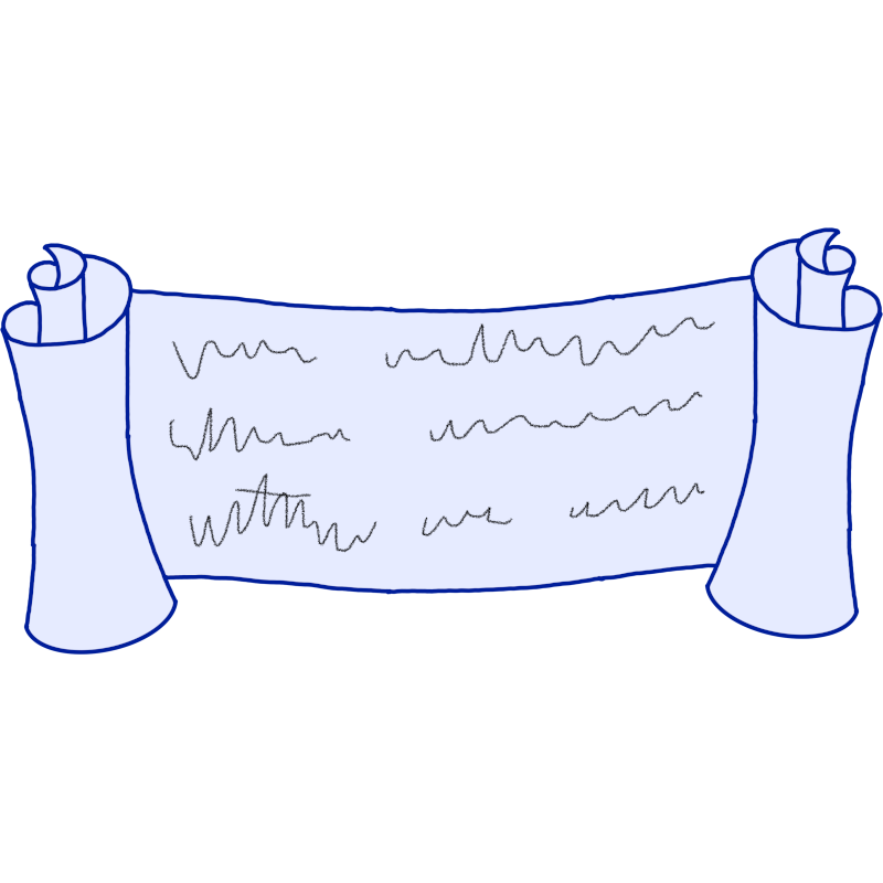 a drawing of a scroll with squiggles to represent words written on it. The scroll is only partially unrolled so it shows the middle of the scroll